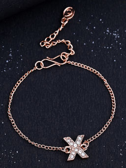 Estele - Rose Gold Plated Captivating Medium X Letter Bracelet with Crystals for Women