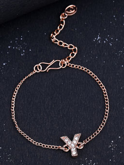 Estele - Rose Gold Plated Captivating Medium Y Letter Bracelet with Crystals for Women