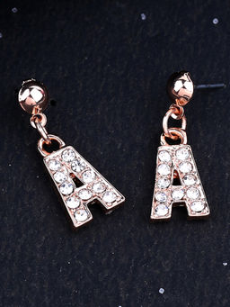 Estele - Rose Gold Plated Magnificent Medium A Letter Earrings with Crystals for Women