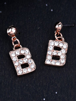 Estele - Rose Gold Plated Magnificent Medium B Letter Earrings with Crystals for Women