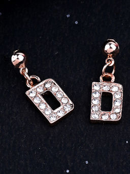 Estele - Rose Gold Plated Magnificent Medium D Letter Earrings with Crystals for Women