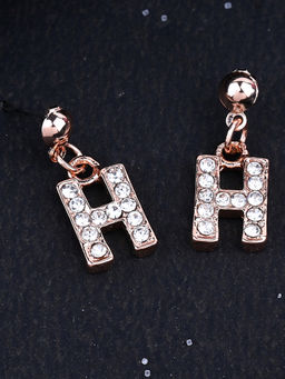 Estele - Rose Gold Plated Magnificent Medium H Letter Earrings with Crystals for Women