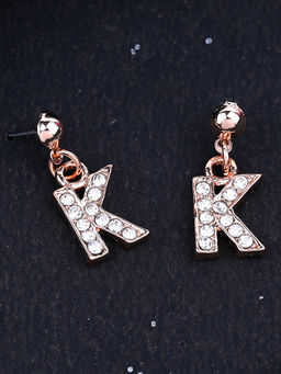 Estele - Rose Gold Plated Magnificent Medium K Letter Earrings with Crystals for Women