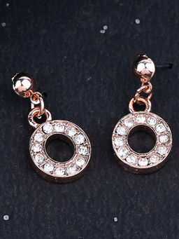 Estele - Rose Gold Plated Magnificent Medium O Letter Earrings with Crystals for Women
