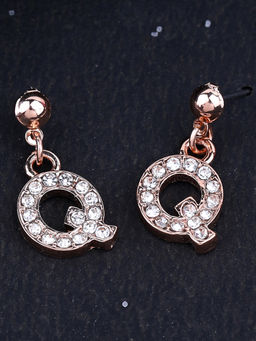 Estele - Rose Gold Plated Magnificent Medium Q Letter Earrings with Crystals for Women