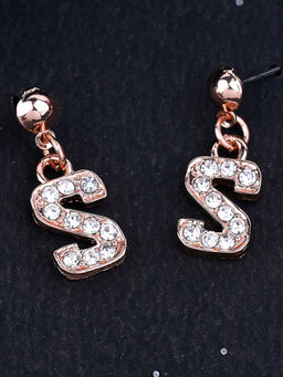 Estele - Rose Gold Plated Magnificent Medium S Letter Earrings with Crystals for Women