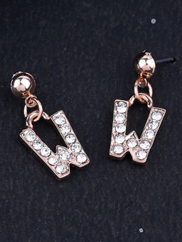 Estele - Rose Gold Plated Magnificent Medium W Letter Earrings with Crystals for Women