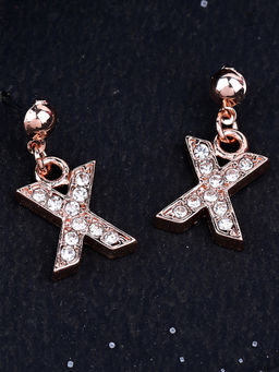 Estele - Rose Gold Plated Magnificent Medium X Letter Earrings with Crystals for Women