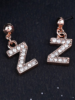 Estele - Rose Gold Plated Magnificent Medium Z Letter Earrings with Crystals for Women