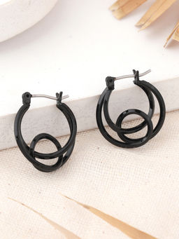 Estele - Gothic Black Knotted Loop Designer Hoop Earrings for Women