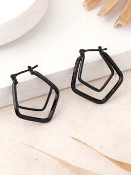 Estele - Gothic Black Dual Rhombus Designer Hoop Earrings for Women