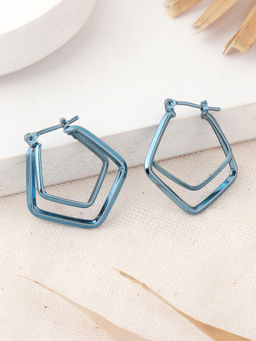 Estele - Cobalt Blue Dual Rhombus Designer Hoop Earrings for Women