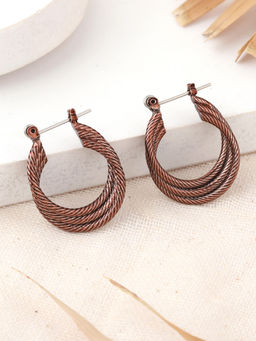 Estele - Chocolate Brown Triple Layered Designer Hoop Earrings for Women