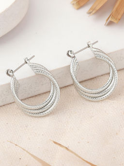 Estele - Rhodium Triple Layered Designer Hoop Earrings for Women
