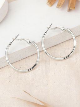 Estele - Rhodium Glorious Sleek Hoop Earrings for Women