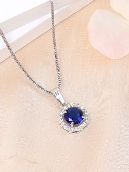 Estele - Rhodium Plated Cz Dazzling Blue Crystal Studded Gehenna Necklace