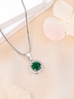 Estele - Rhodium Plated Cz Radiant Green Crystal Studded Gehenna Necklace