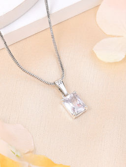 Estele - Rhodium Plated Cz Classy White Solitaire Adorned Gehenna Necklace