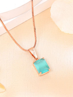 Estele - Rose Gold Plated Cz Mint Green Solitaire Adorned Gehenna Necklace