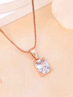 Estele - Rose Gold Plated Cz Classy White Solitaire Studded Gehenna Necklace