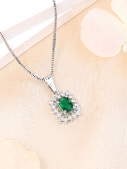 Estele - Rhodium Plated Cz Radiant Green Crystal Studded Gehenna Necklace