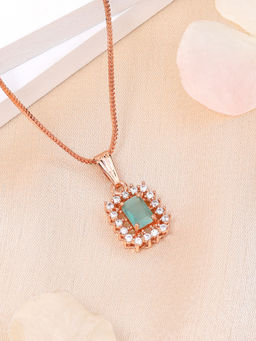 Estele - Rose Gold Plated Cz Mint Green Crystal Adorned Gehenna Necklace