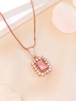 Estele - Rose Gold Plated Cz Mint Pink Crystal Ornamented Gehenna Necklace