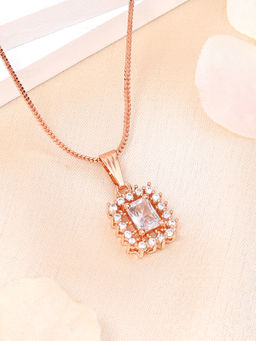 Estele - Rose Gold Plated Cz White Crystal Embellished Gehenna Necklace