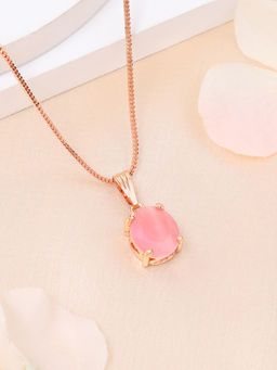 Estele - Rose Gold Plated Oval Design Cz Mint Pink Solitaire Gehenna Necklace
