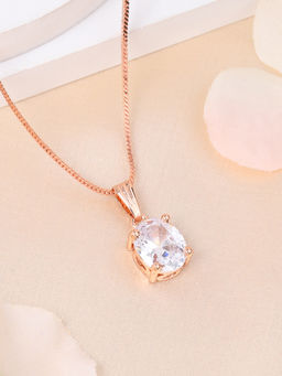 Estele - Rose Gold Plated Oval Design Cz White Solitaire Gehenna Necklace
