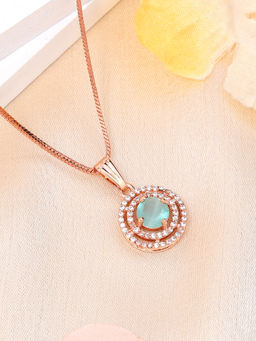 Estele - Rose Gold Plated Dual Circular Design Cz Mint Green Gehenna Necklace