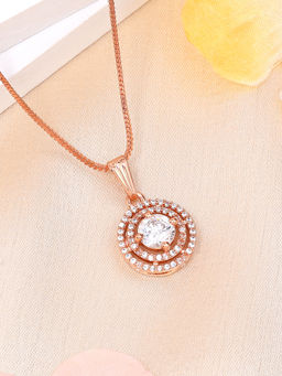 Estele - Rose Gold Plated Dual Circular Design Cz White Gehenna Necklace