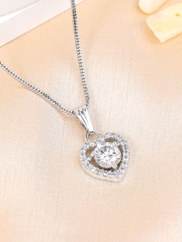 Estele - Rhodium Plated Heart Design White Crystal Studded Gehenna Necklace