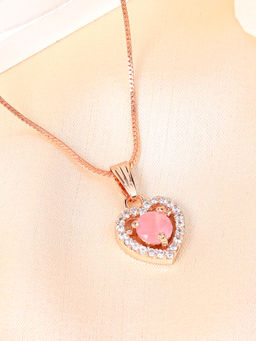 Estele - Rose Gold Plated Heart Design Mint Pink Crystal Gehenna Necklace