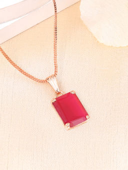 Estele - Rose Gold Plated Cz Ruby Solitaire Square Cut Gehenna Necklace