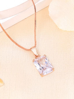Estele - Rose Gold Plated Cz White Solitaire Square Cut Gehenna Necklace
