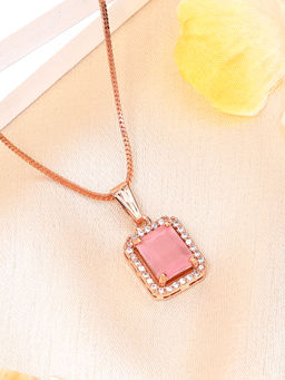 Estele - Rose Gold Plated Halo Square Design Cz Mint Pink Gehenna Necklace