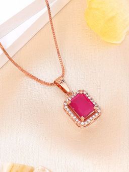 Estele - Rose Gold Plated Halo Square Design Cz Ruby Gehenna Necklace