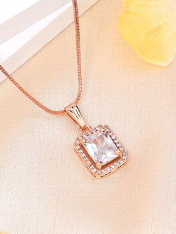 Estele - Rose Gold Plated Halo Square Design Cz White Gehenna Necklace