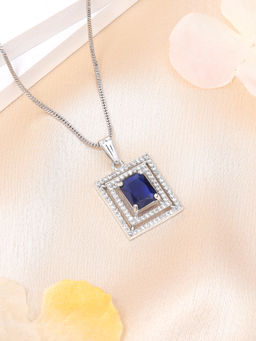 Estele - Rhodium Plated Square Pattern Cz Blue Crystal Gehenna Necklace
