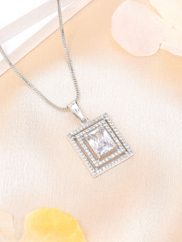 Estele - Rhodium Plated Square Pattern Cz White Crystal Gehenna Necklace