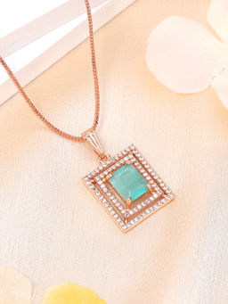 Estele - Rose Gold Plated Square Pattern Cz Mint Green Gehenna Necklace