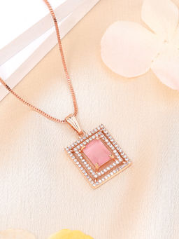 Estele - Rose Gold Plated Square Pattern Cz Mint Pink Gehenna Necklace