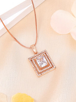 Estele - Rose Gold Plated Square Pattern Cz White Crystal Gehenna Necklace