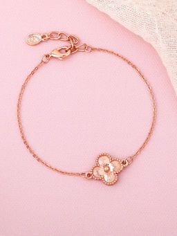 Estele - Rose Gold Plated Single Clover Leafy Style Adjustable Charm Bracelet