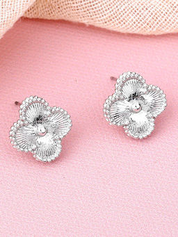 Estele - Rhodium Plated Stylish & Trendy Four Leaf Clover Style Stud Earrings