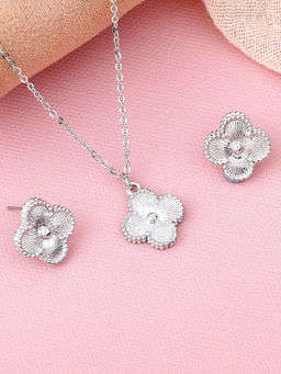 Estele - Rhodium Plated Four Leaf Clover Design Necklace with Earrings