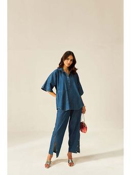 SPACE - Dolla Two Piece Blue Mid Length Top And Elastic Pant