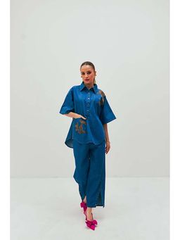 SPACE - Dolla Two Piece Blue Mid Length Embroidered Co-Ord Set