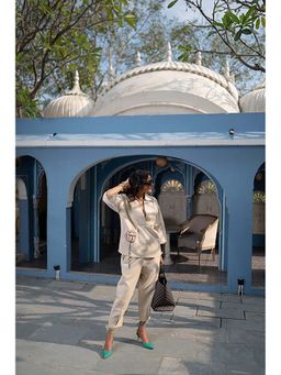 SPACE - Giza Beige Co-Ord Set Made With Cotton Shirt And Pant